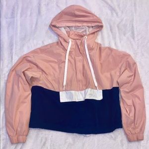 pink and blue colorblock windbreaker